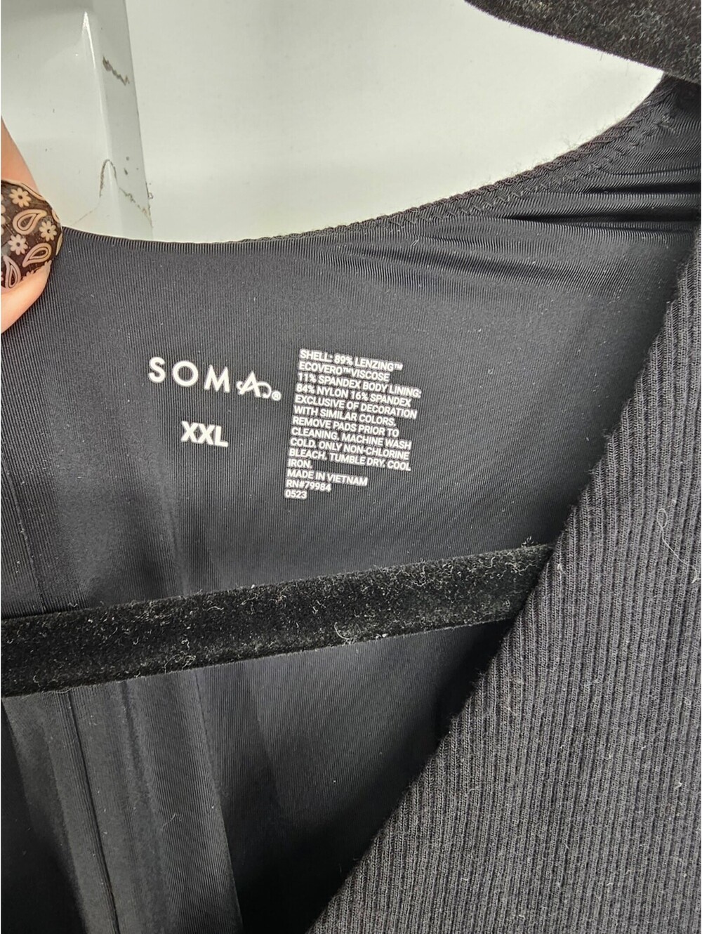 Soma Womens Sz XXL Long Sleeve Bodysuit Top Black Ribbed V Neck - Picture 4 of 5
